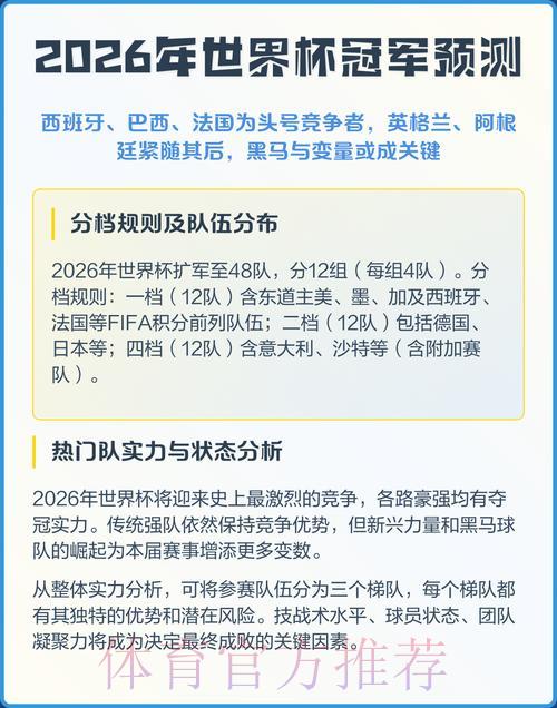 2026年世界杯竞猜预测最新平台推荐